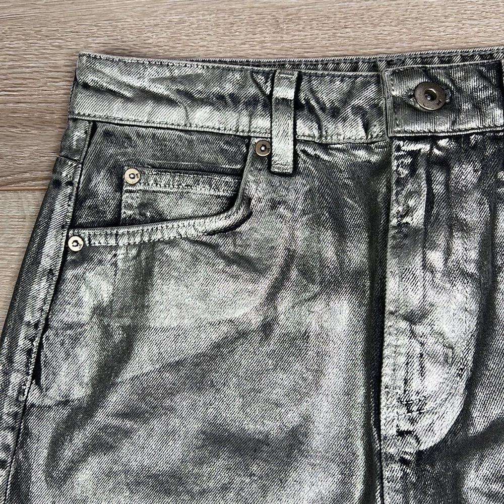 Pilcro and the Letterpress Silver Metallic Denim Mini Skirt Size 6 - Picture 3 of 9